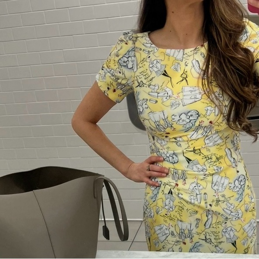 Karl Lagerfeld Paris Yellow and Pink Printed Dress (Size 2)